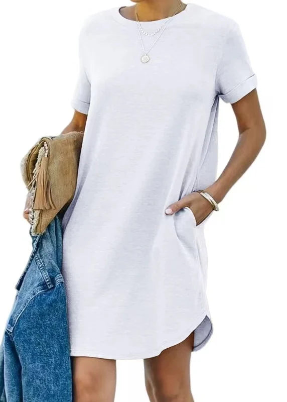 WOMEN'S CASUAL SHORT SLEEVE T-SHIRT DRESS WITH POCKETS