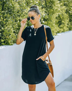 WOMEN'S CASUAL SHORT SLEEVE T-SHIRT DRESS WITH POCKETS