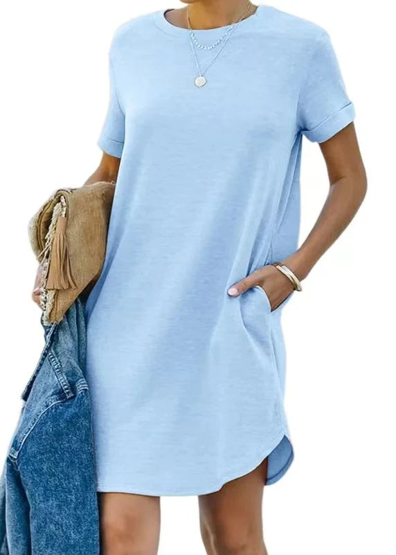 WOMEN'S CASUAL SHORT SLEEVE T-SHIRT DRESS WITH POCKETS