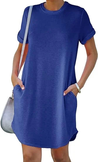 WOMEN'S CASUAL SHORT SLEEVE T-SHIRT DRESS WITH POCKETS