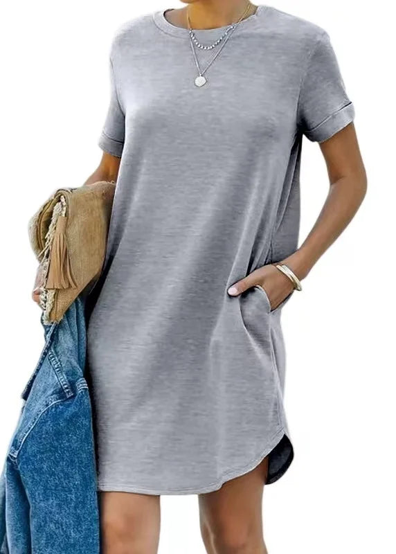 WOMEN'S CASUAL SHORT SLEEVE T-SHIRT DRESS WITH POCKETS